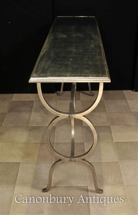 French Art Deco Mirrored Console Table Steel Base