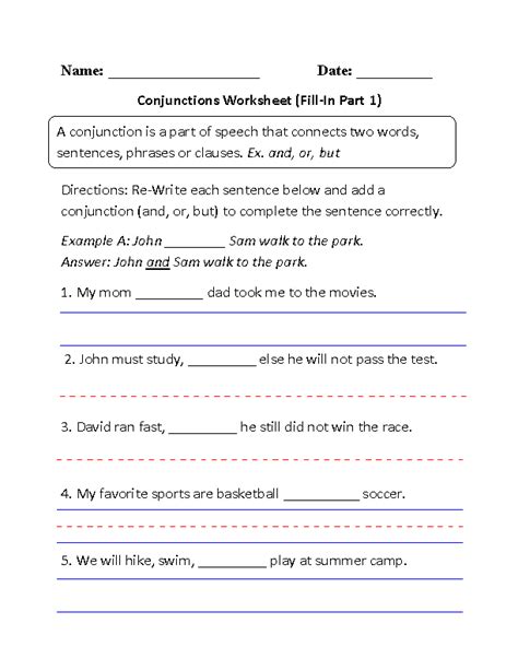 Conjunctions Worksheets