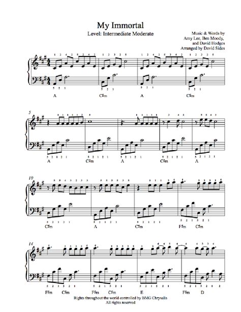 My Immortal By Evanescence Piano Sheet Music Intermediate Level