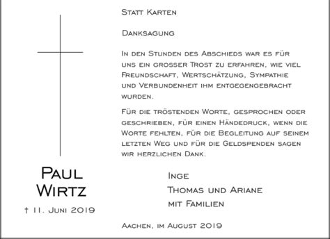 Traueranzeigen Von Paul Wirtz Aachen Gedenkt