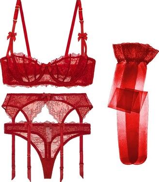 Varsmiss Women Sexy Lingerie Set Lace Bra And G String Set With Garter
