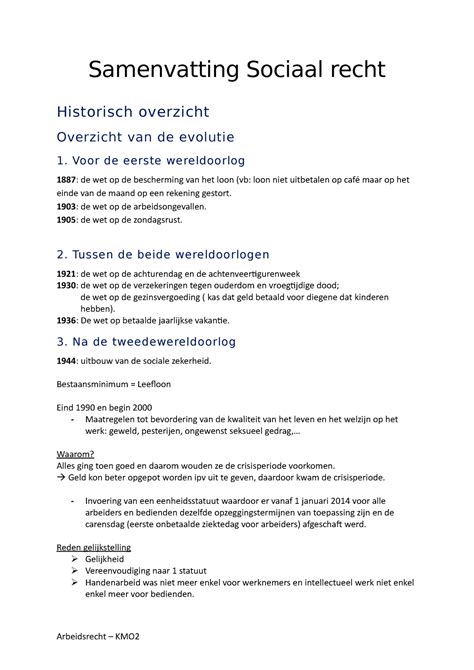 Samenvatting Arbeidsrecht Samenvatting Sociaal Recht Historisch