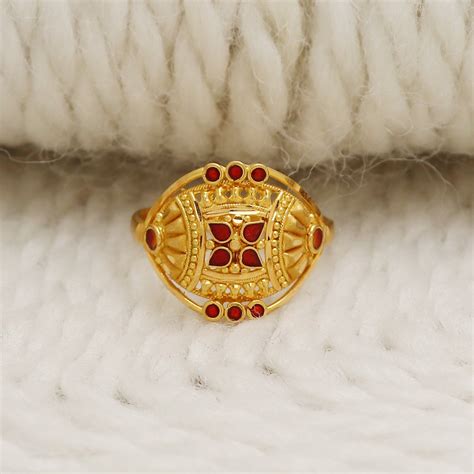 22k Solid Yellow Gold Handmade Indian Ring Jewelry T Real Etsy