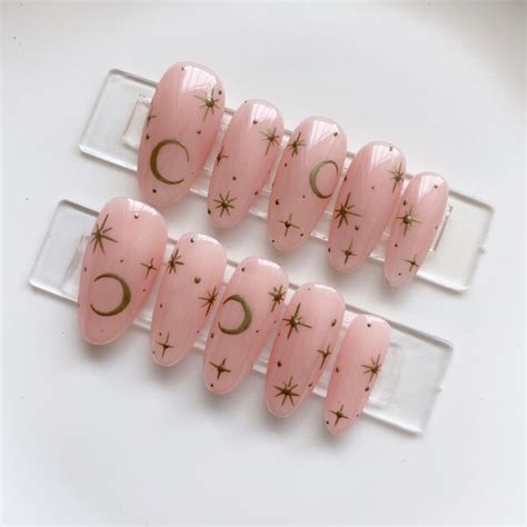 Nude Celestial Nails Etsy