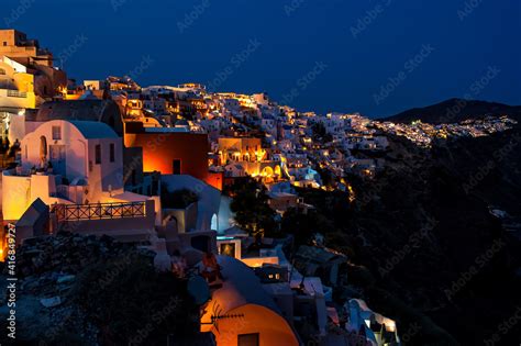lights  oia village  night  greece santorini  iconic travel