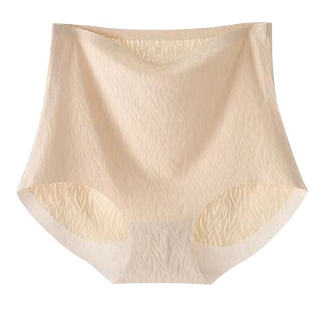 Virmaxy Women S Comfy Soft Seamless Briefs Panties Jacquard High Waisted Underwear Nude Skin