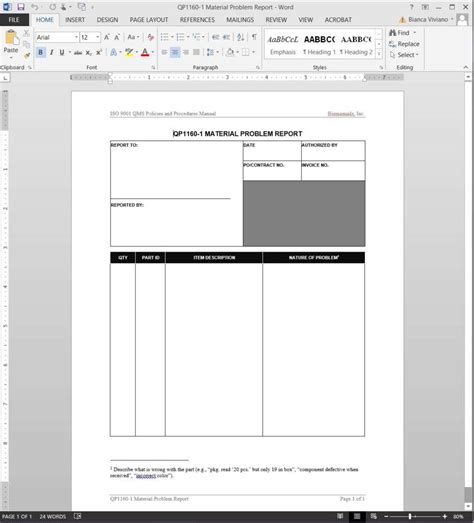Fault Report Template Word