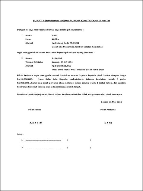 Surat Perjanjian Gadai Motor Menyimak Contoh Surat Pe