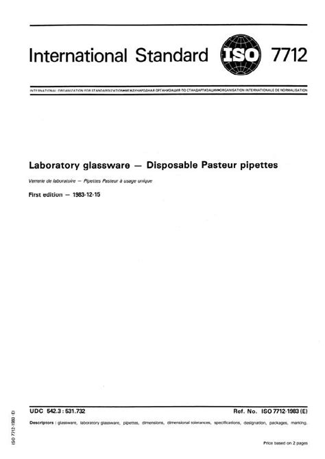 ISO 7712:1983 - Laboratory glassware — Disposable Pasteur pipettes