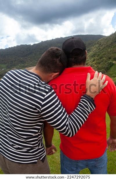 Gay Couple Hugging Meadow Landscape Stock Photo 2247292075 Shutterstock