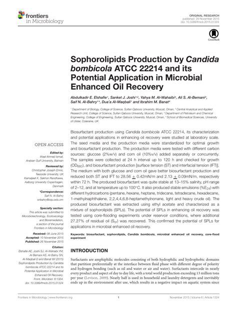 (PDF) Sophorolipids Production by Candida bombicola ATCC 22214 and its ...