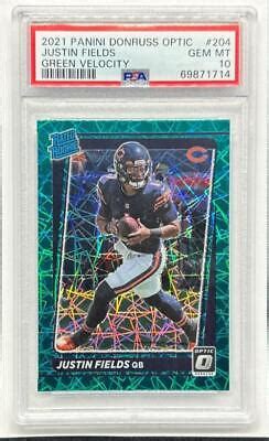 2021 Donruss Optic Justin Fields Green Velocity Prizm Rated Rookie 204