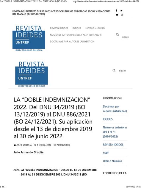 La Doble Indemnizacion 2022 Del Dnu 34 2019 Pdf