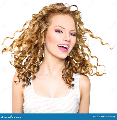 Beauty Model Girl With Blonde Curly Hair Stock Photo Image Of Background Lush