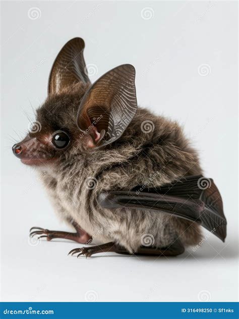 A Small Bat with Large Ears and Eyes Posing on a White Backdrop