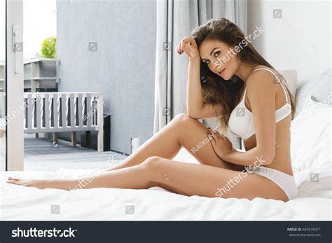Beautiful Sexy Woman White Lingerie Sitting Stock Photo Shutterstock