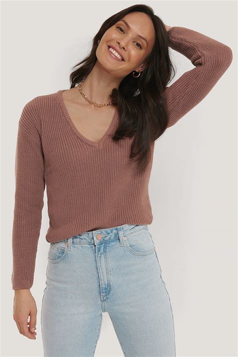 Deep Front V Neck Knitted Sweater Black Na
