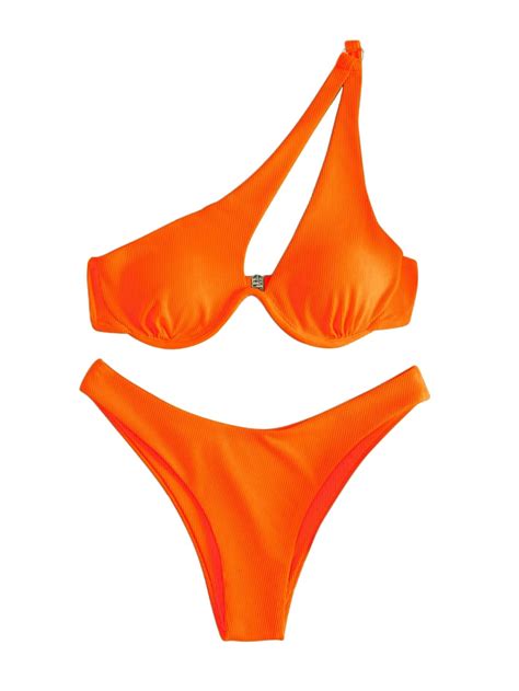 Lilosy Sexy Underwire One Shoulder Bikini High Cut Brazilian Swimsuit Set Piece X Small Ribbed