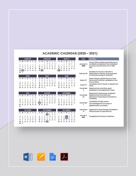 University Academic Desk Calendar Template - Google Docs, Word, Apple ...