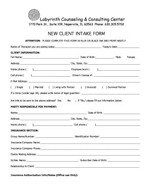 Fillable Online New Client Intake Form Labyrinth Counseling And