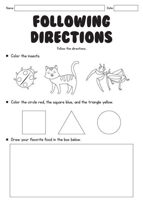 Printable Following Directions Worksheets