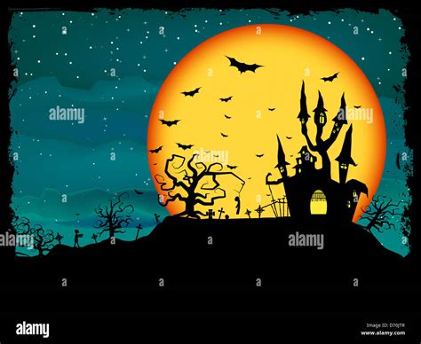 Halloween poster with zombie background Stock Photo - Alamy