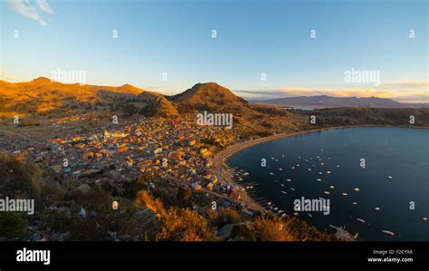 Panoramic View Of Copacabana Bay On Titicaca Lake From The Summit Of