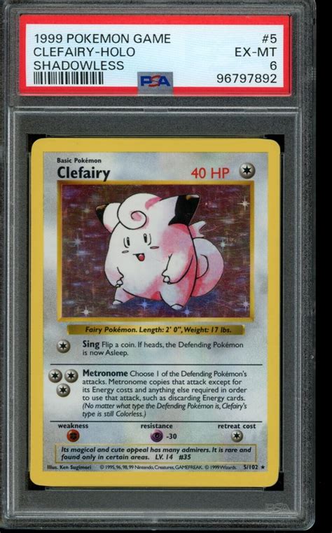 Psa Ex Mt Pokemon Clefairy Base Set Shadowless Holo Ebay