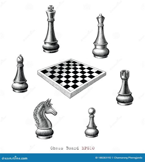 Chess Board Hand Drawing Vintage Style Black And White Clip Art