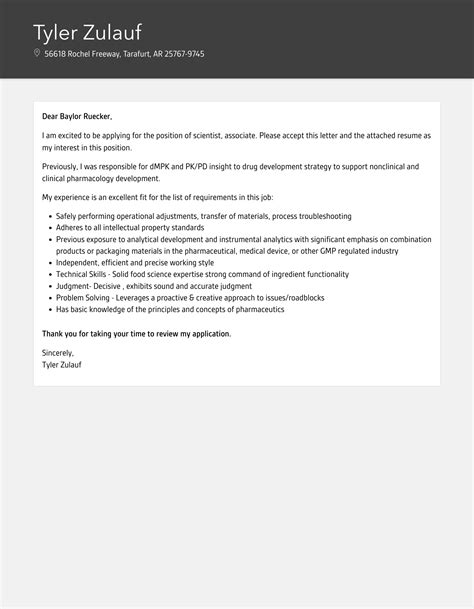 Cover Letter Scientist Position