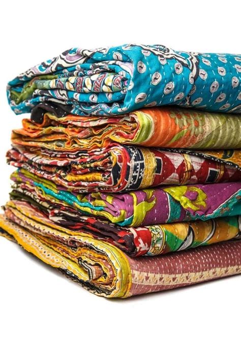 Indian Kantha Quilt King Handmade Kantha Bed Cover Throw Reversible