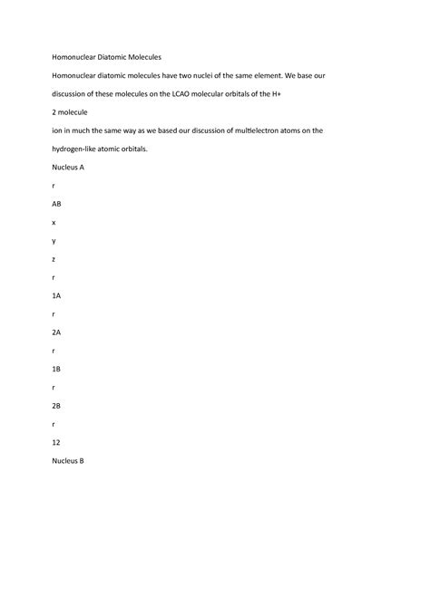 Homonuclear Diatomic Molecules Homonuclear Diatomic Molecules