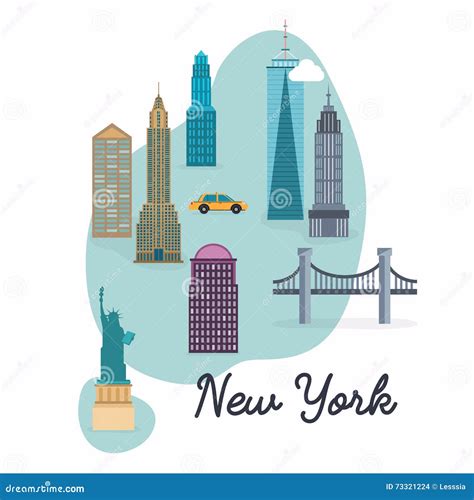 New York City. Travel Map and Vector Landscape of Buildings and Stock
