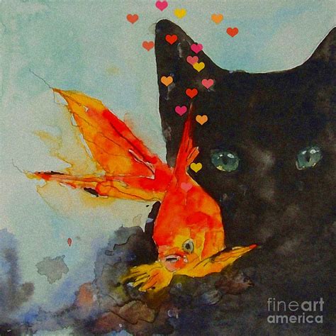 Black Cat And The Goldfish Painting By Paul Lovering Pixels