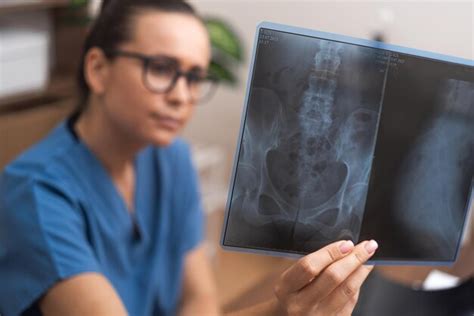 Premium Photo Woman Doctor Examines Xray Images Of Pelvis Carefully