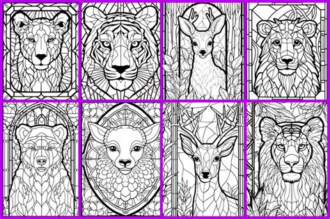 Stained Glass Coloring Pages Animal Theme - 30 Designs Pack1 - Etsy