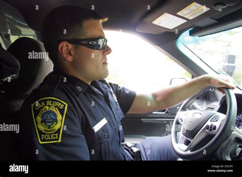 Police Officer Driving Oak Bluffs Marthas Vineyard Massachusetts