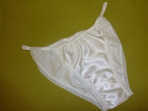 White Shiny Satin Panties Mini Tanga String Bikini White Lace Made In France Ebay