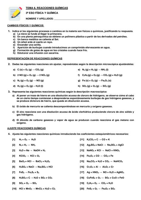 Solution Ejercicios Reacciones Quimicas Y Fisicas Studypool