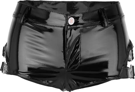 Chictry Women S Pvc Wetlook Leather Side Buckled Hot Shorts Metallic Dance Booty Shorts Bottoms