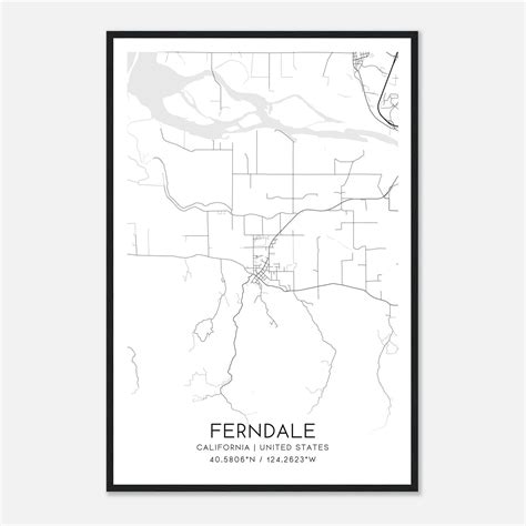 Ferndale California Map Poster, Modern Home Decor Wall Art Print