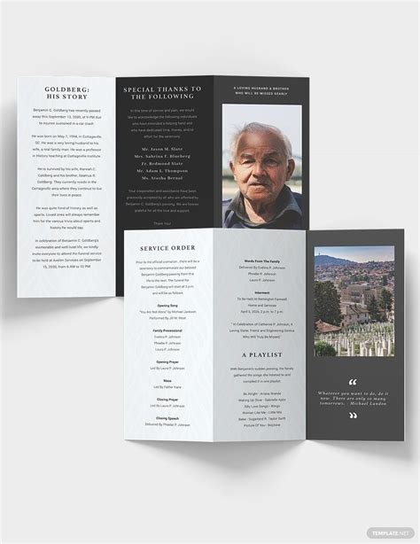 Minimalistic Eulogy Funeral Tri Fold Brochure Template In InDesign