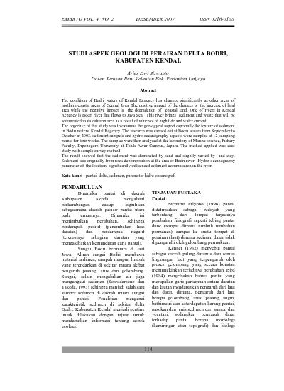 Studi Aspek Geologi Di Perairan Delta Bodri Kabupaten Kendal