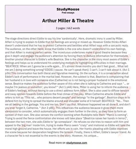 Arthur Miller And Theatre Free Essay Example