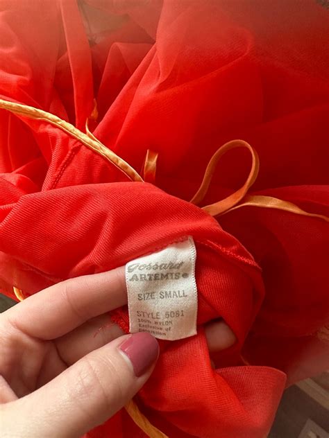 Vintage 60 S Red Coral Lingerie Slip Size S 100 Nylon Rose Floral Embroidery Sheer Unique