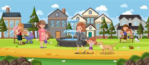 Outdoor park scene with people cartoon character 7107319 Vector Art at ...