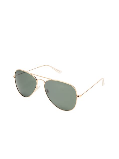 Buy Roadies Unisex Green Lens And Gold Toned Aviator Sunglasses With Polarised Lens Sunglasses