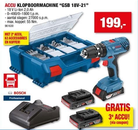 Bosch Accu Klop Boormachine GSB 18V 21 18 V Li Ion 2 0 Ah 961630