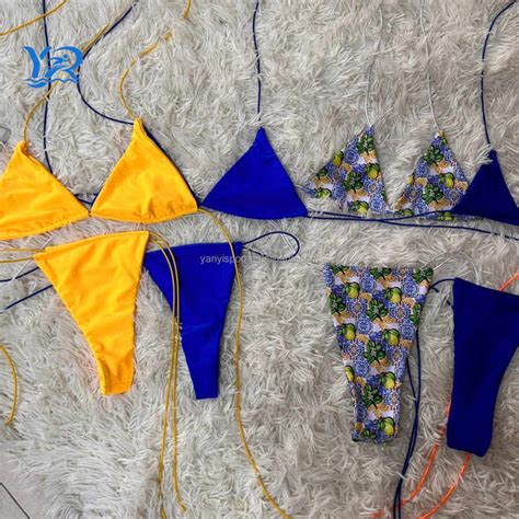 Yanyi Bikini Micro Bikini Set Floral Mujer Traje de baño Tanga Traje de baño Sexy Open Lady