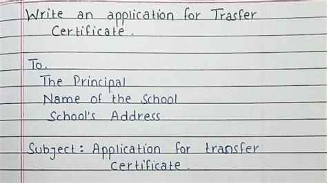 Write An Application To The Principal For Transfer Certificate Youtube